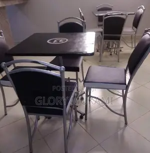 Silver Coated Black Restaurant Chairs And Square Table