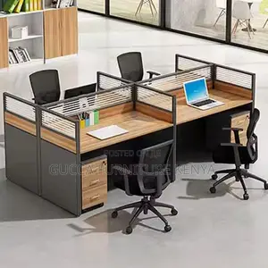 Workstations:4-Way Natural Finish Office Modular Desk Set