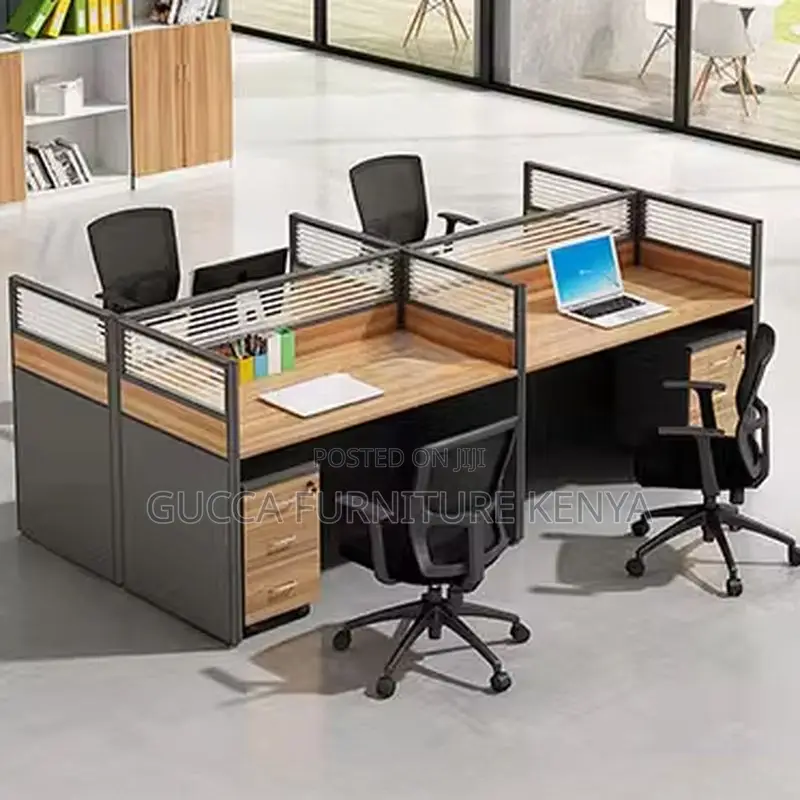 Workstations:4-Way Natural Finish Office Modular Desk Set