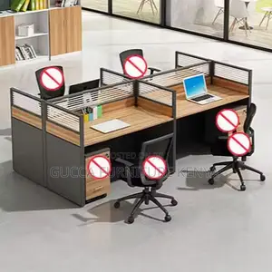 Workstations:4-Way Natural Finish Office Modular Desk Set