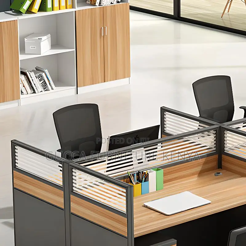 Workstations:4-Way Natural Finish Office Modular Desk Set