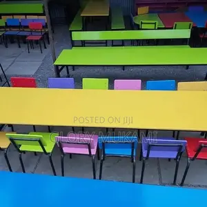 Blue Red Yellow Kindergarten Chairs And Table