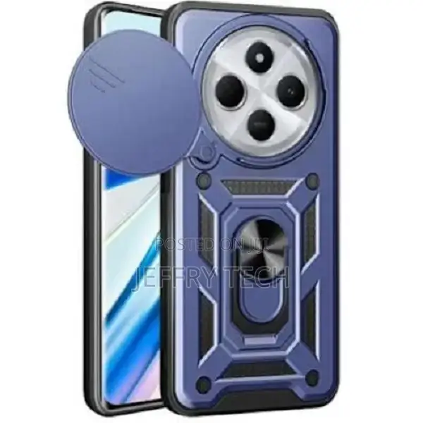 Rugged Armor Case With Slide Camera Cover for Redmi 14c-Blue