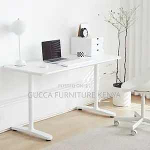 Office Tables:120cm Multi-Tiered White Wood Standing Desk