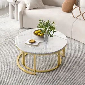 Coffee Tables:Stackable Round Coffee Table With Steel Frame"