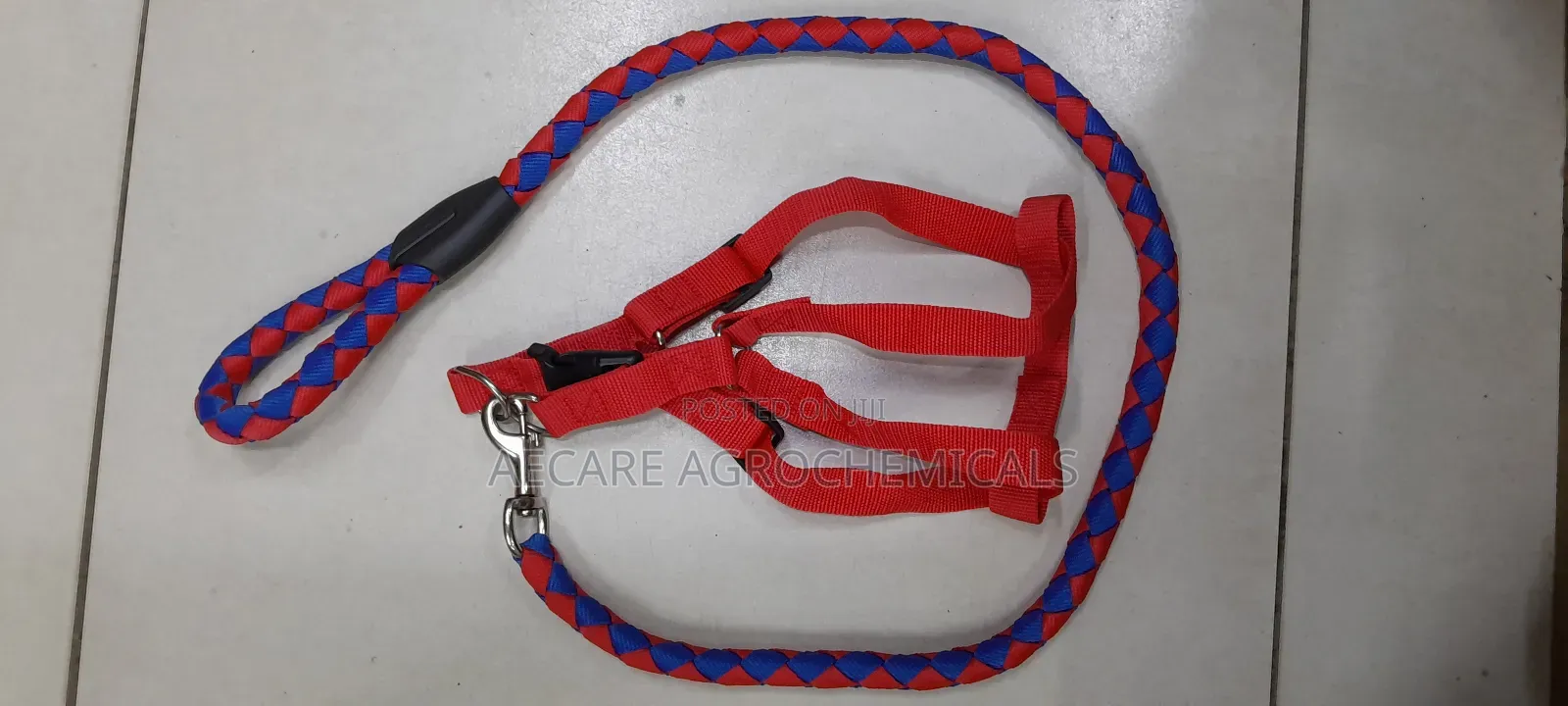 Dog Leash/Doglead + Dog Harness Blue & Red Medium Size