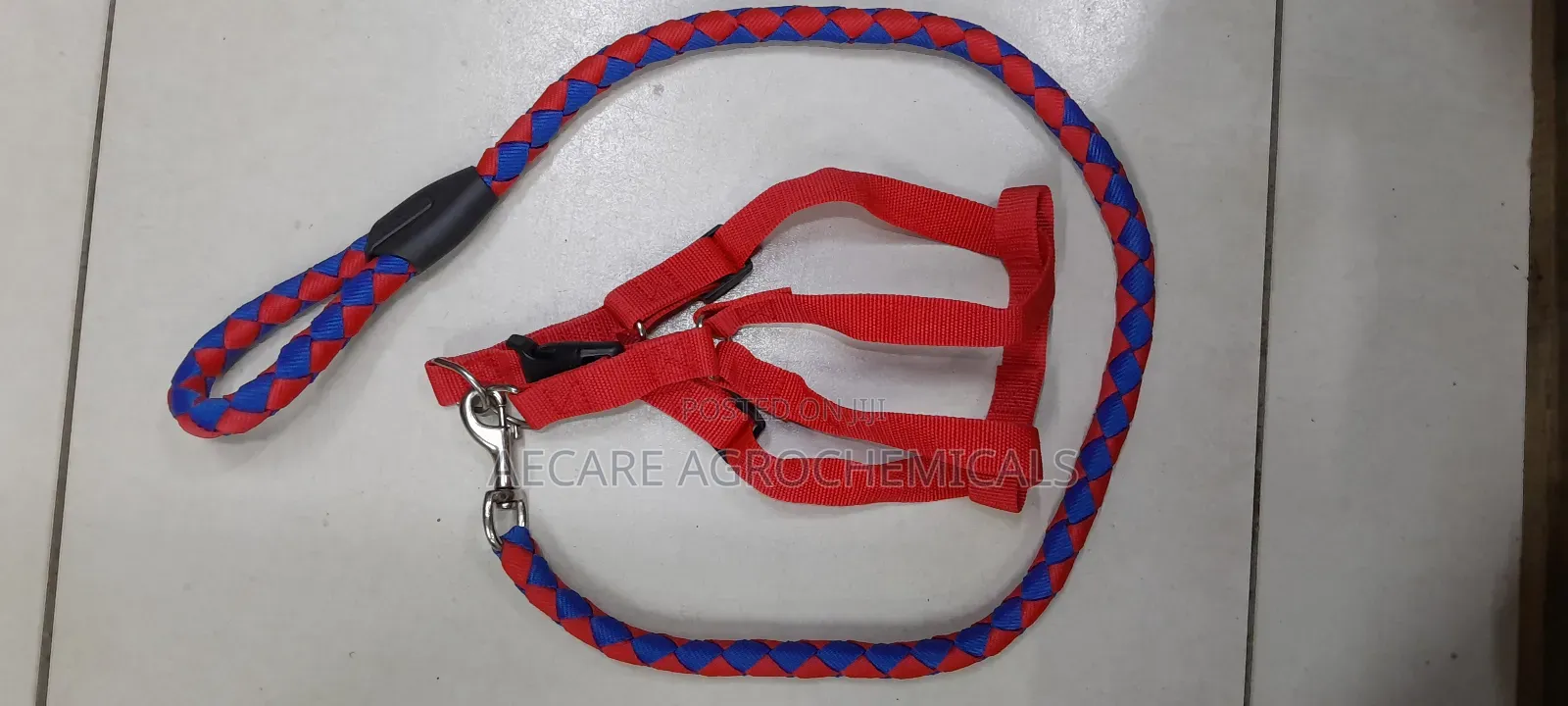 Dog Leash/Doglead + Dog Harness Blue & Red Medium Size