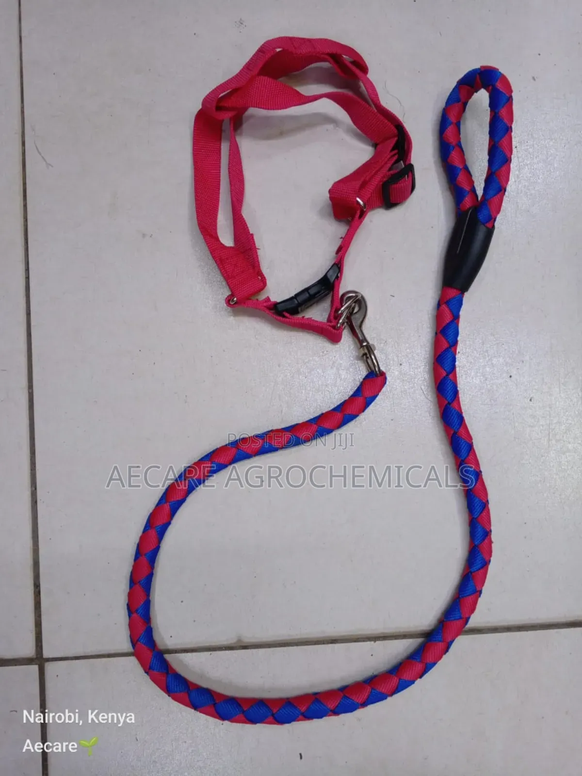 Dog Leash/Doglead + Dog Harness Blue & Red Medium Size