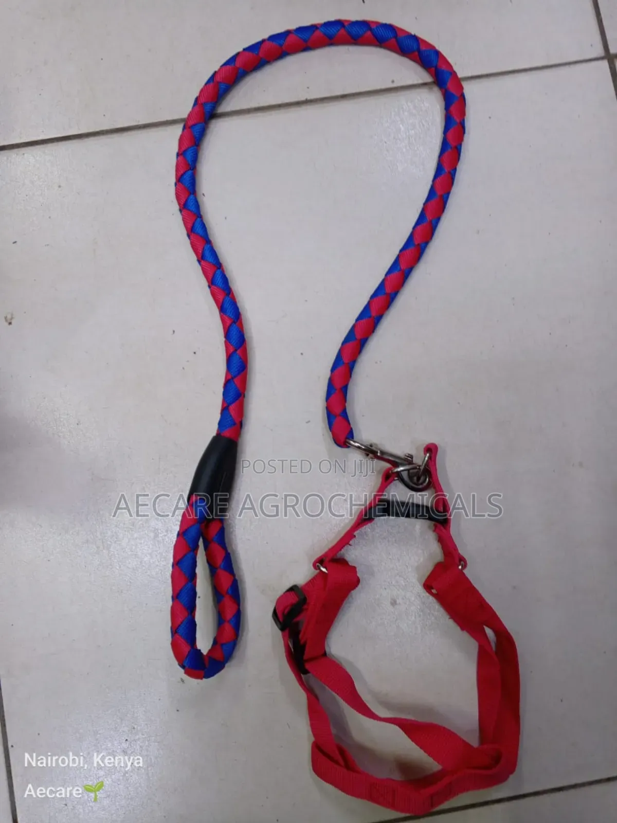 Dog Leash/Doglead + Dog Harness Blue & Red Medium Size