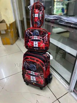 Red Black Cartoon Characters 3 in 1 Trolley School Bag Boys