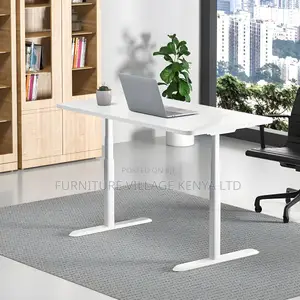 Office Desk:Motorized White Table With Steel Support – 120cm