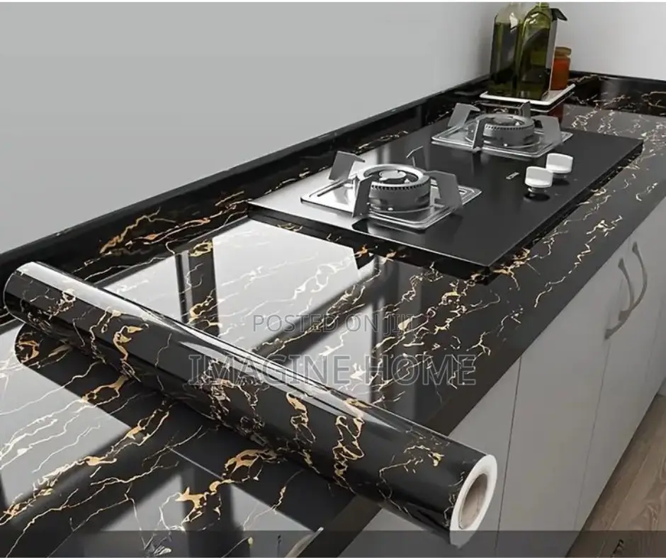 Home Kitchen Cabinets Black Marble Contact Paper