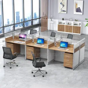 Workstations:Office Six Way Collaboration Wood Workstation