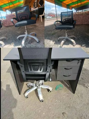 Elegant Gray Office Desk 1m With Mesh Secretarial Chair Fe8j