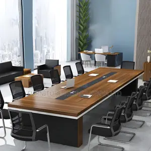 Boardroom Tables:3-Meter Brown Work Table for Office Meeting