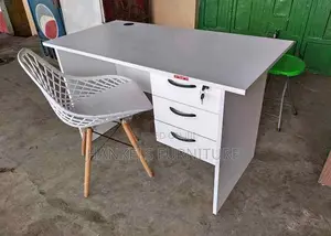 Study White Table and Basket Mesh Chair