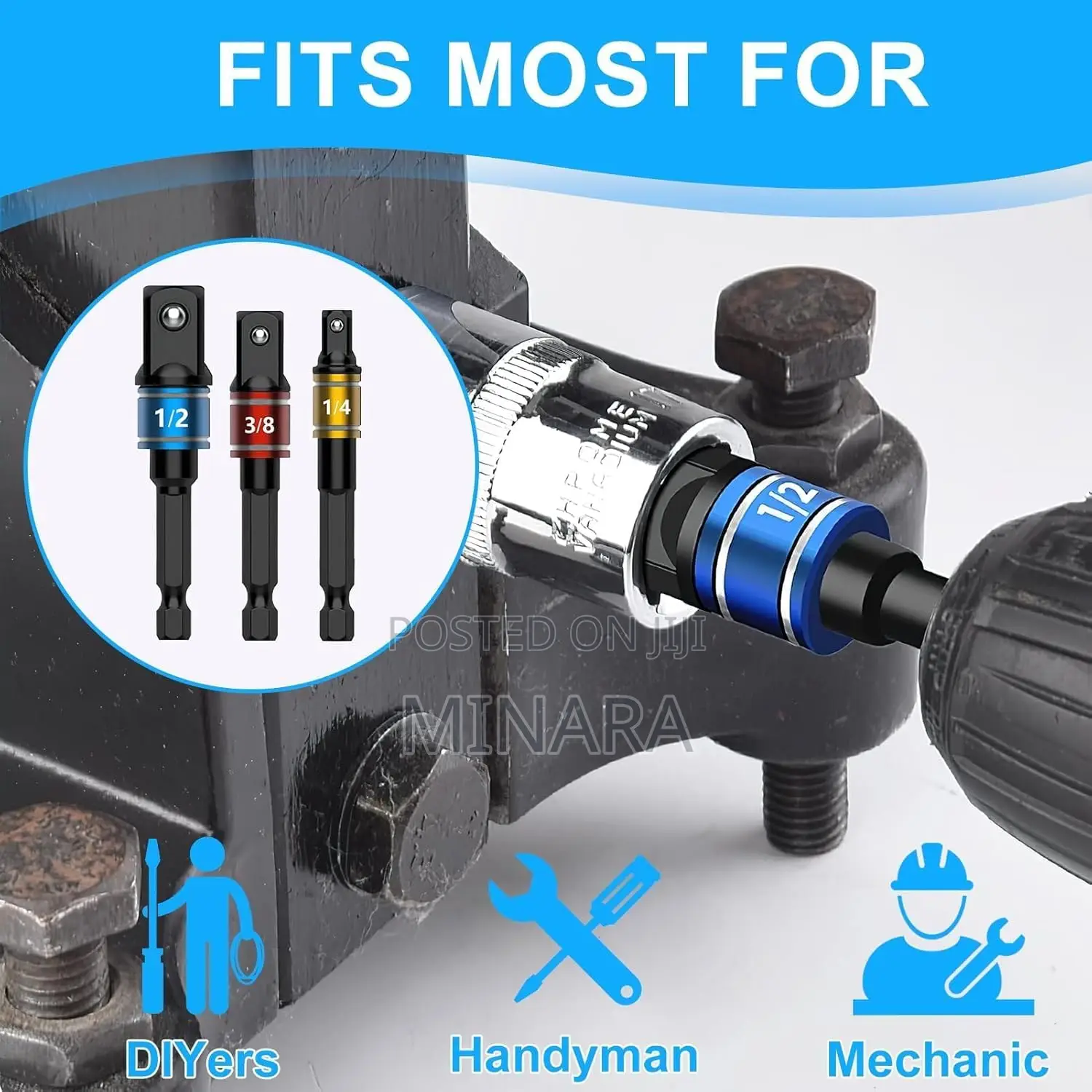 3 PCS , Universal Drill Socket Adapter Set