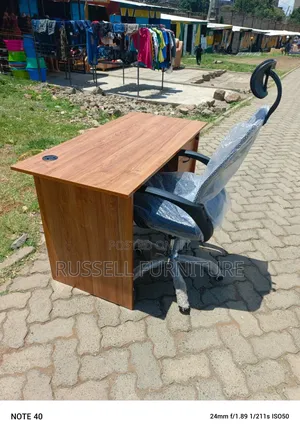 Brown Office Furnitures Study Table and Headrest Chair