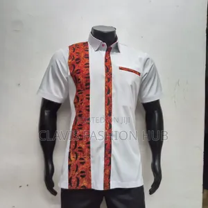 White Short Sleeved Kitenge Shirts