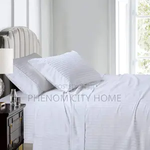 Pure White Cotton Stripped Bedsheet