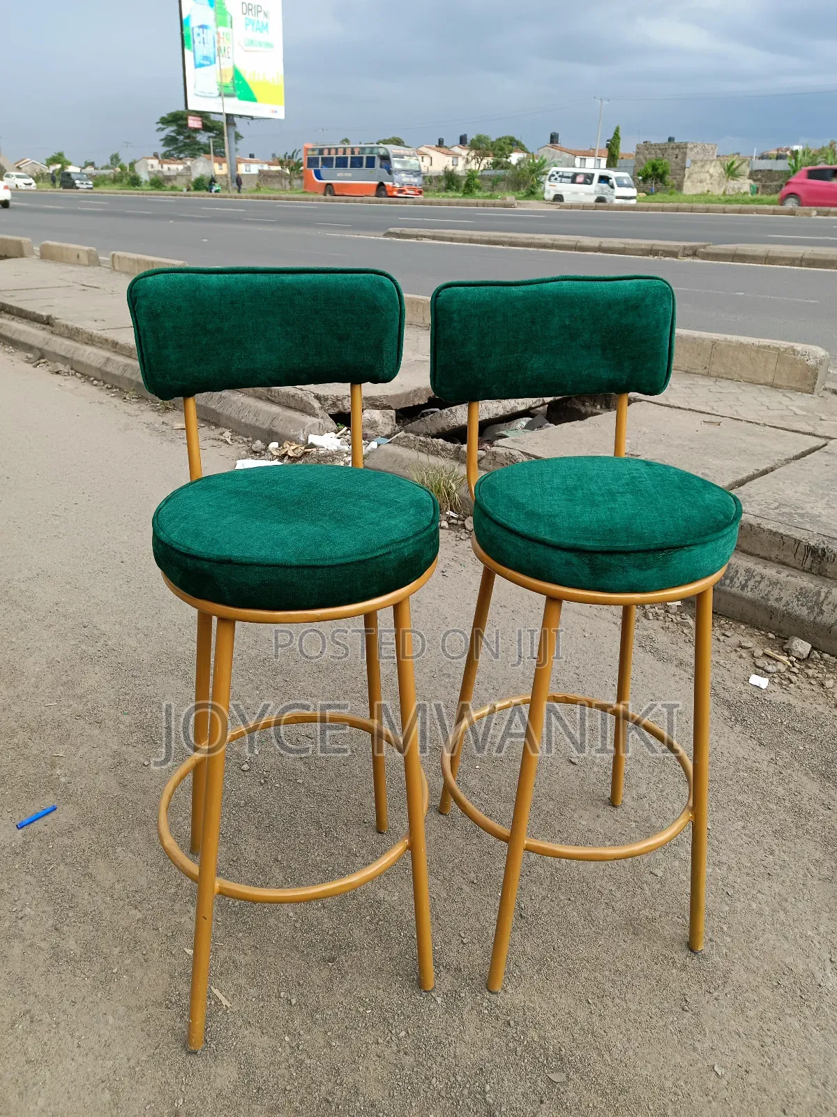 Emarld Green Kitchen Stools or Counter Stools, Gold Frame 