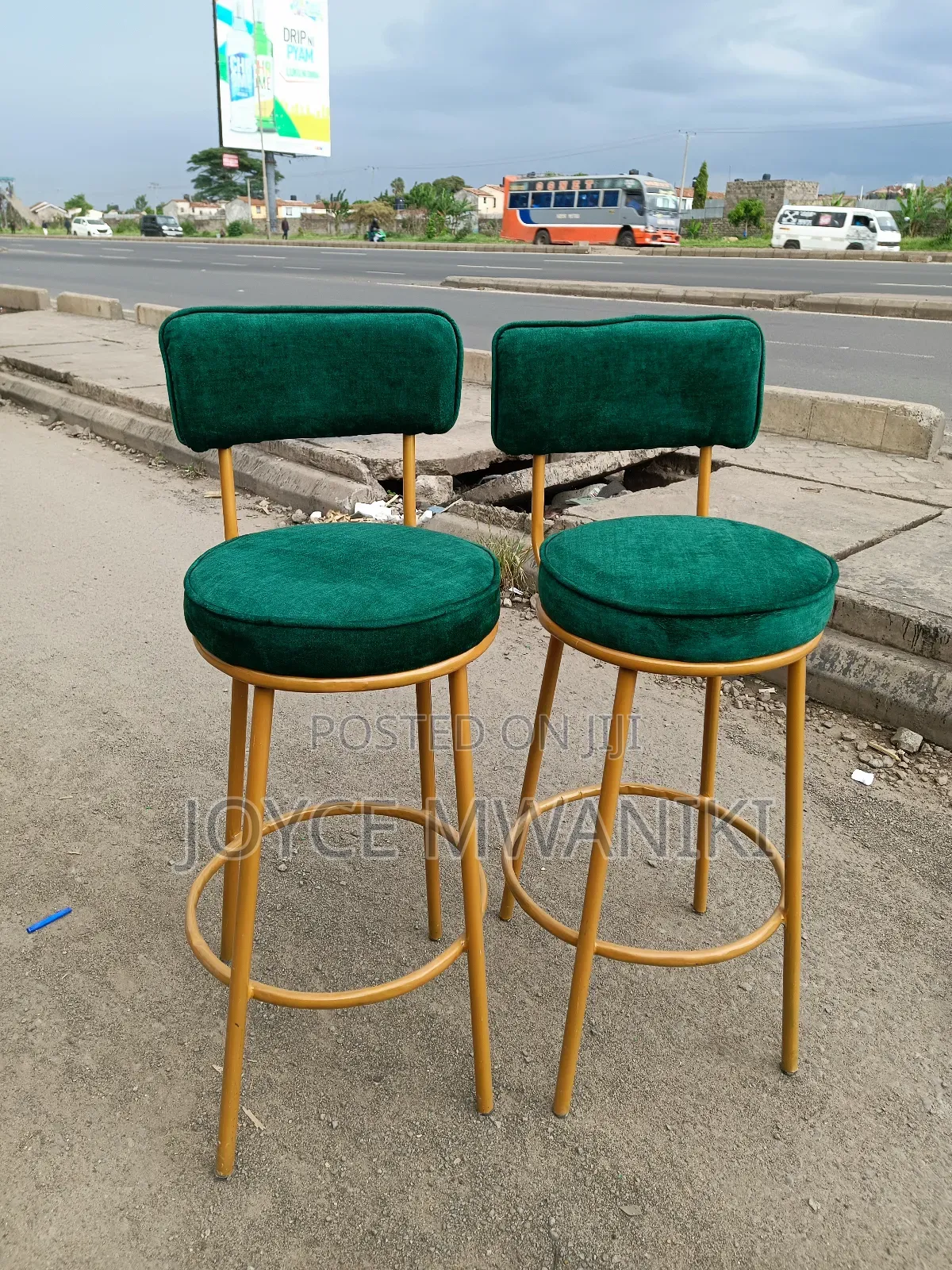 Emarld Green Kitchen Stools or Counter Stools, Gold Frame 