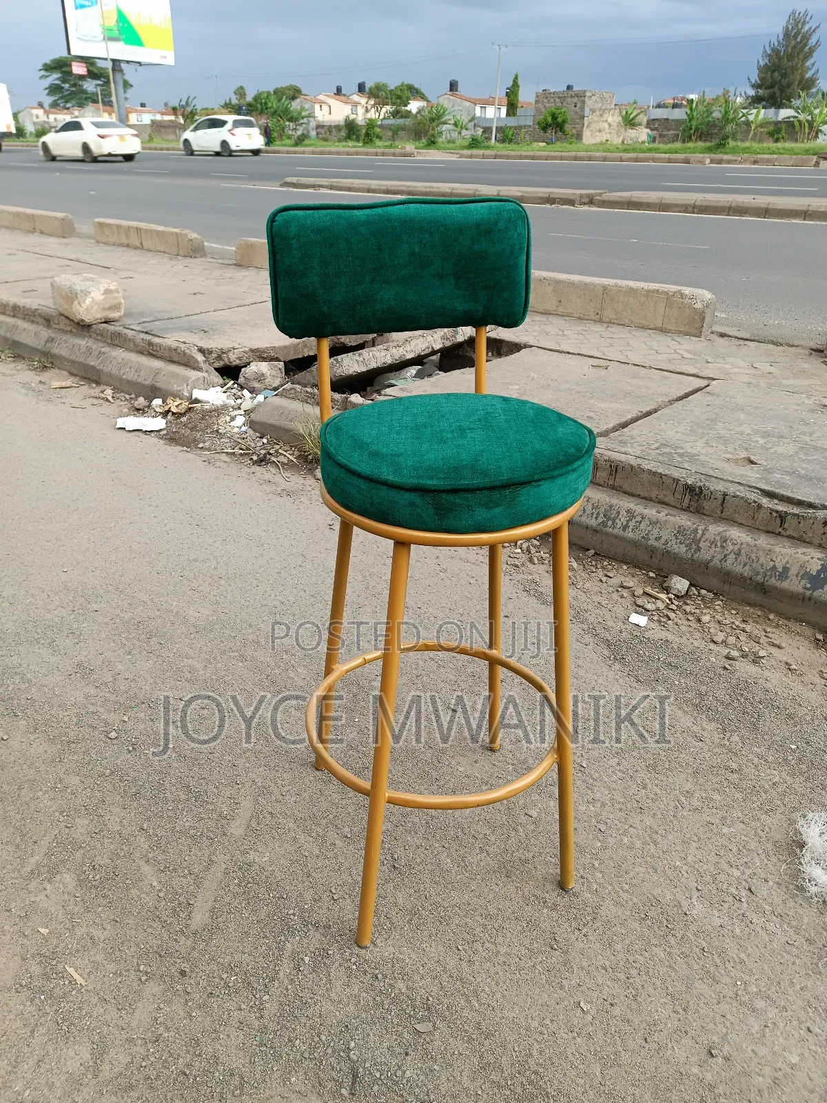 Emarld Green Kitchen Stools or Counter Stools, Gold Frame 