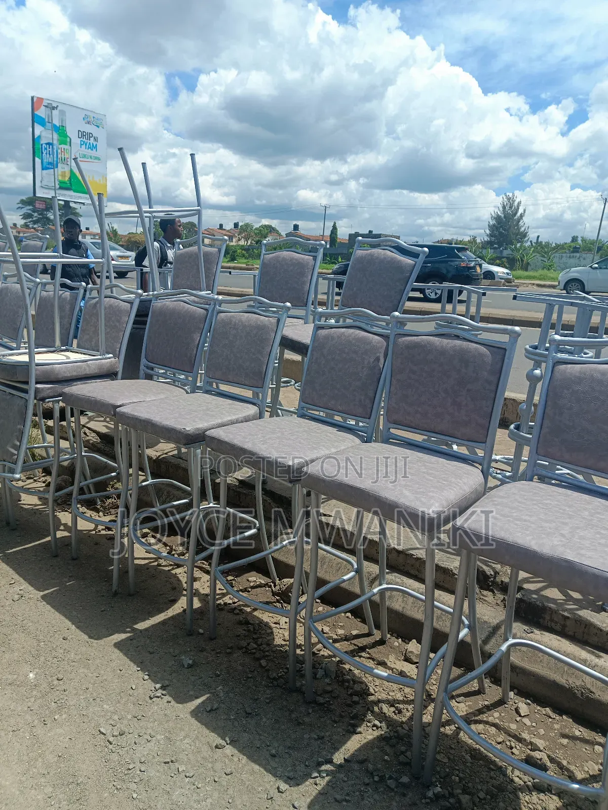 High Bar Chairs, Silver and Grey 
