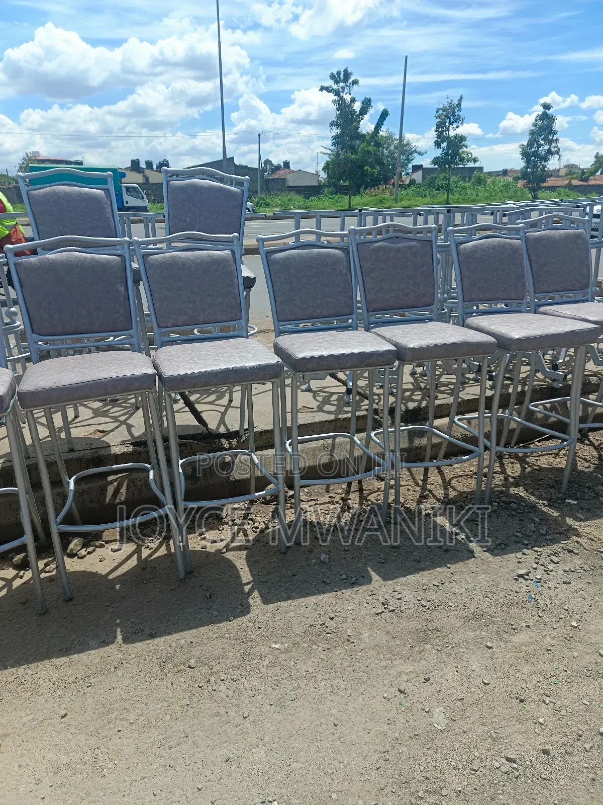 High Bar Chairs, Silver and Grey 