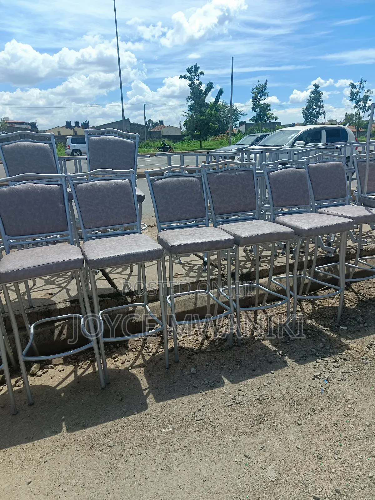 High Bar Chairs, Silver and Grey 