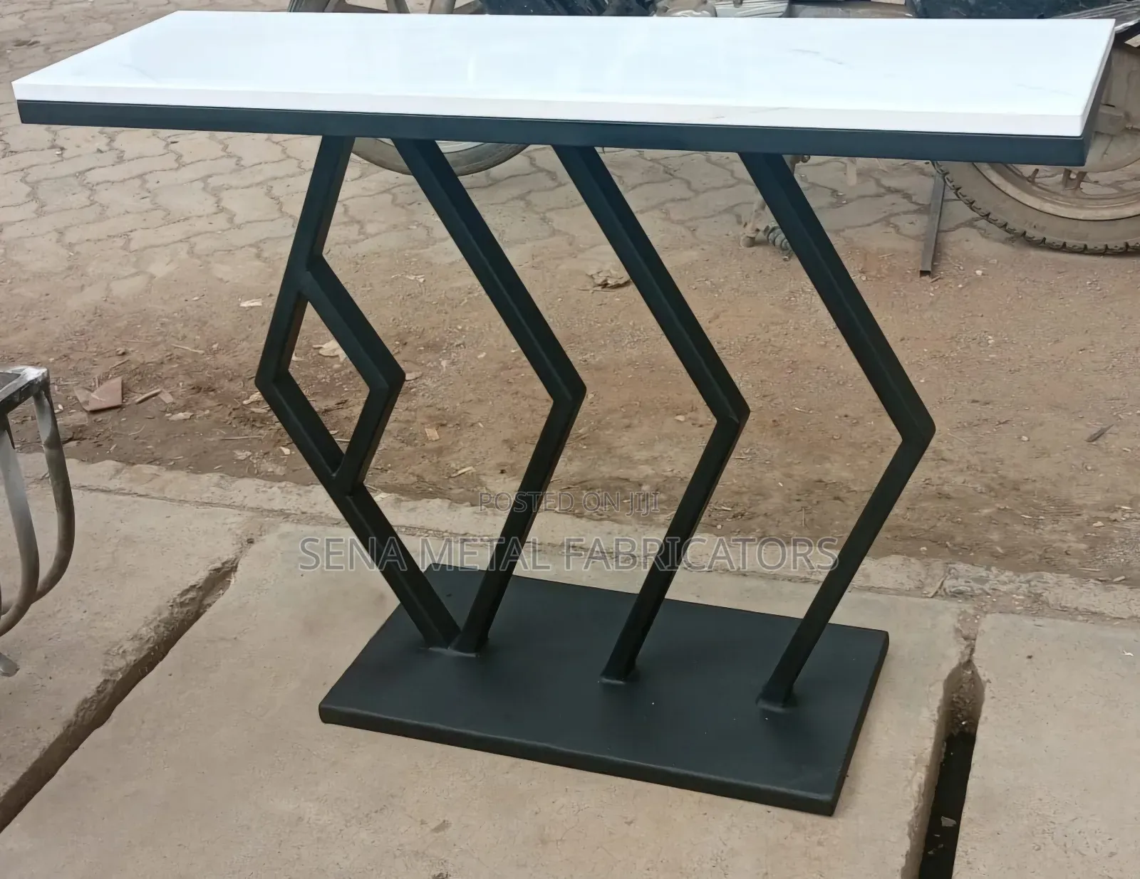 White and Black Console Table With Metal Frame
