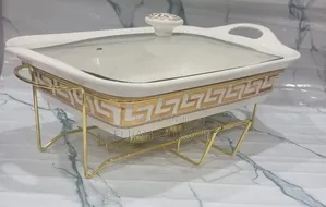 Ceramic Round Chaffing Dish + Burner and Golden Stand