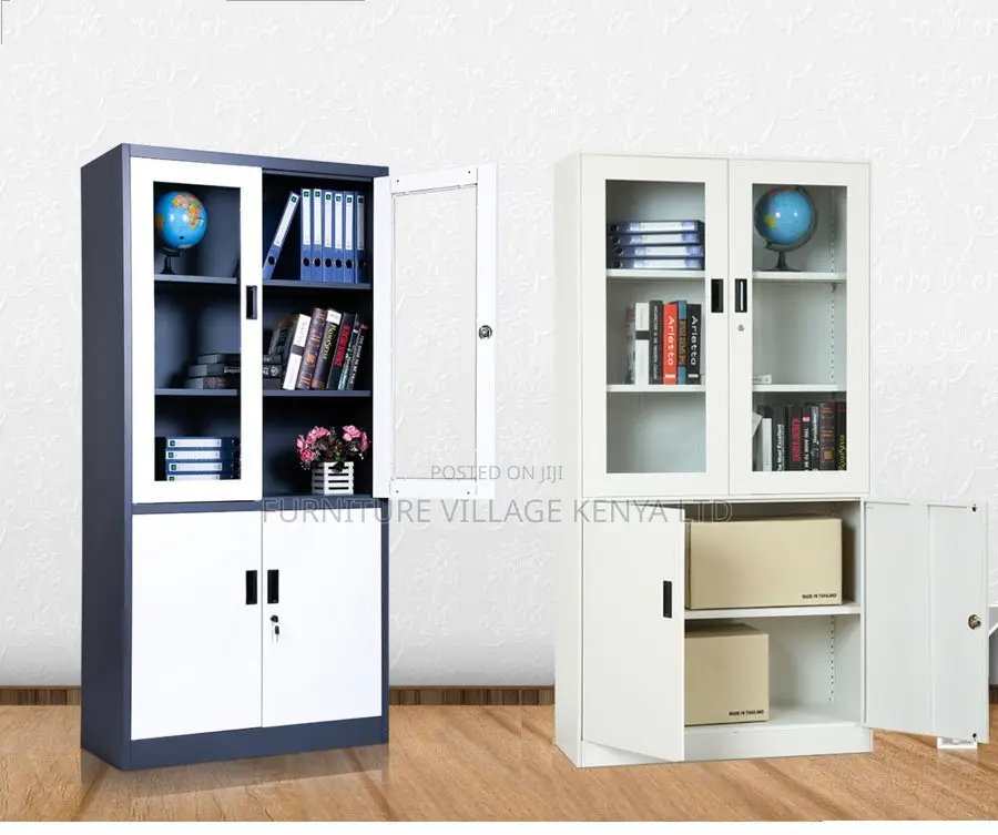 Cabinets:2-Door Gray Open View Solid Storage Unit