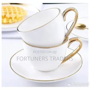 Ceramic Cup Saucer Set With Golden Rim