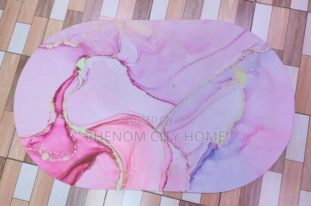 Pink Oval Marble Bathroom Mats Antislip