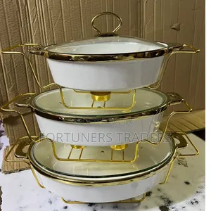 Oval Gold White Ceramic Chaffing Dishes
