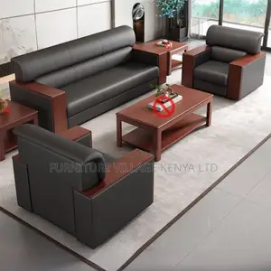 Sofa Set: 5-Seater Sleek Wood-Framed Office Lounge Seating