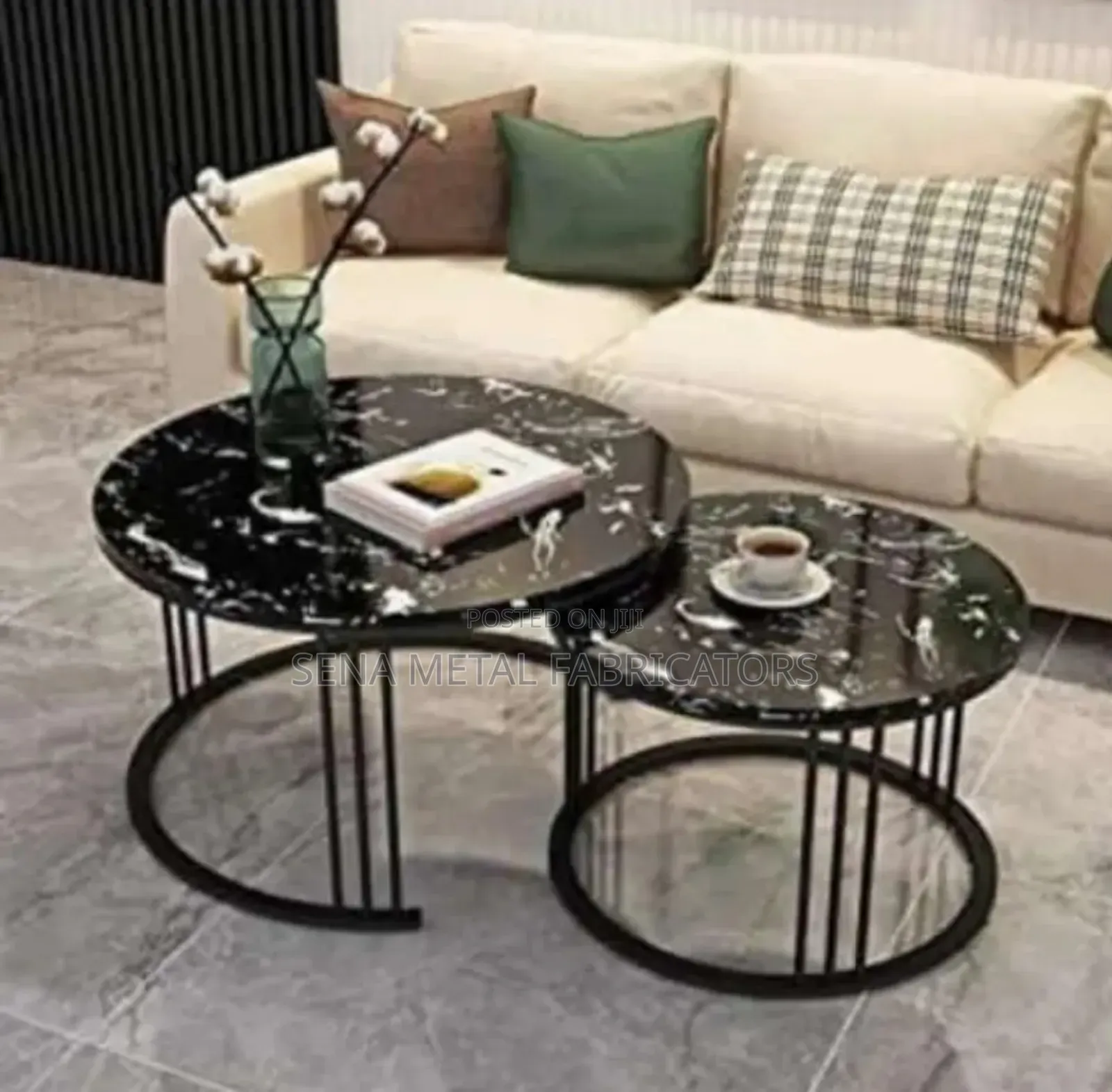 Coffee Table With Black Metal Frame.