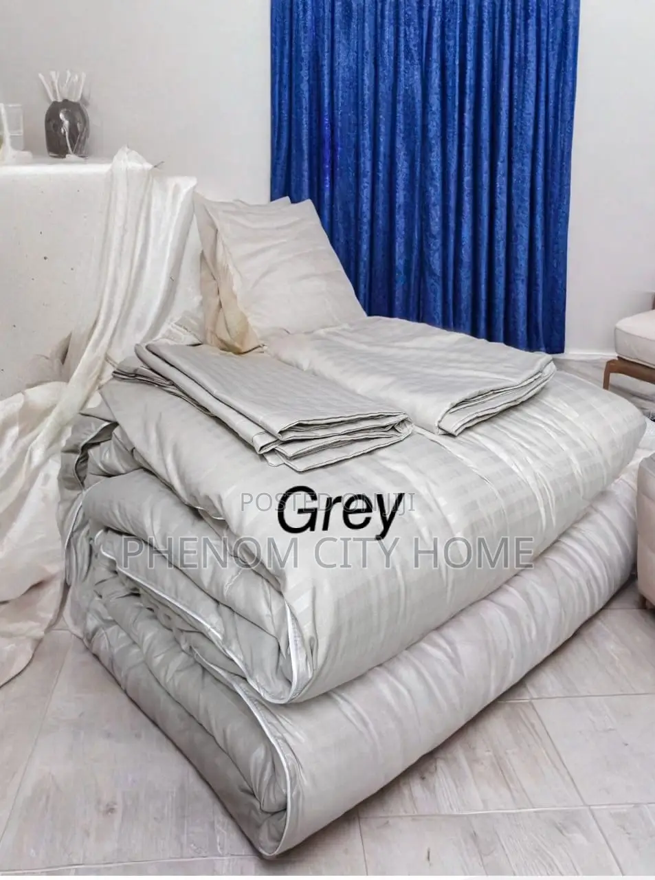 Grey Fine Stripped Cotton Binded Duvet Sets