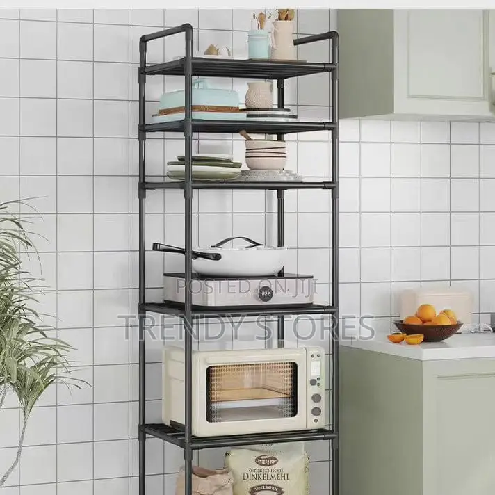 Black 6 Layer Metallic Kitchen Rack
