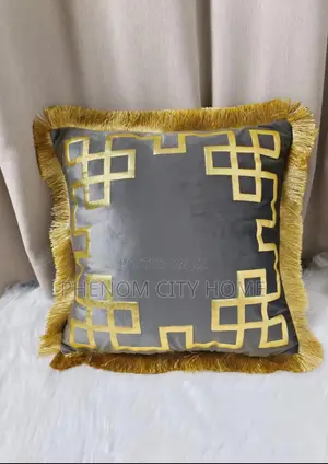 Grey Gold Pattern Embroidery Cushion Covers
