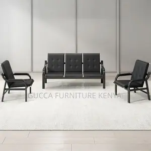 Sofas: 5-Seater Black Pleather Sectional Sofa Set