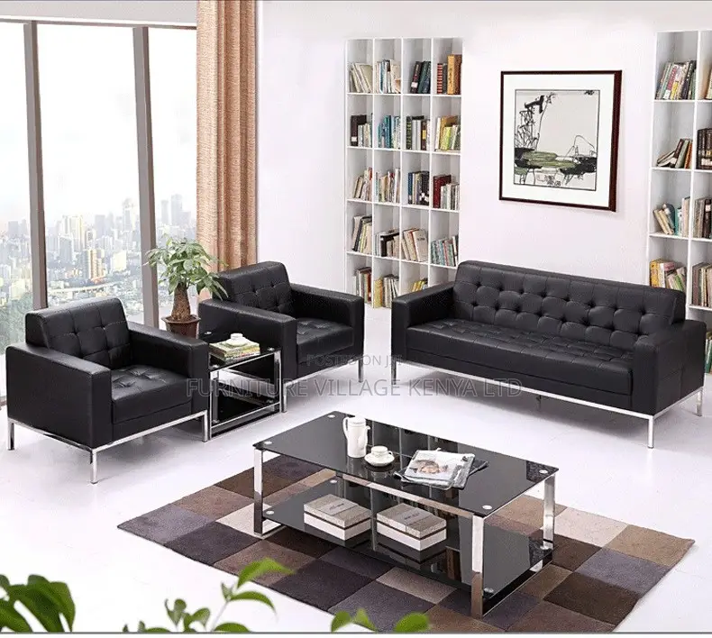 Sofas:Five-Seater Sofa for Reception With Steel Base