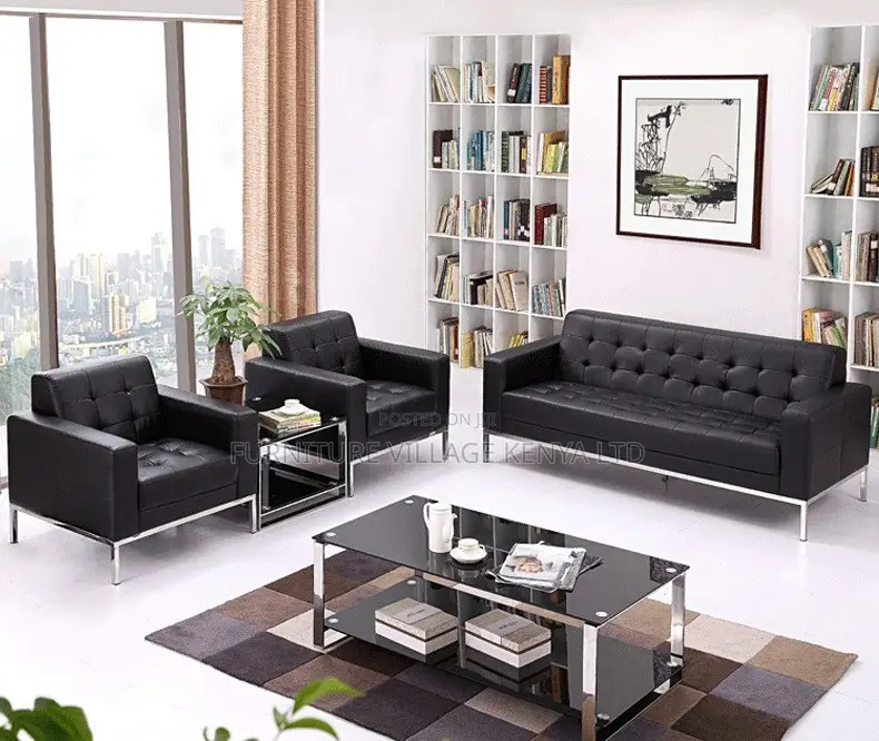 Sofas:Five-Seater Sofa for Reception With Steel Base