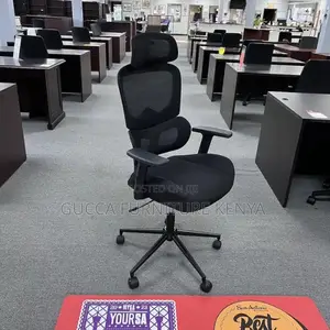 Office Chairs: Black Tall Mesh Back Ergonomic Headrest Seat