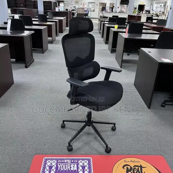 Office Chairs: Black Tall Mesh Back Ergonomic Headrest Seat
