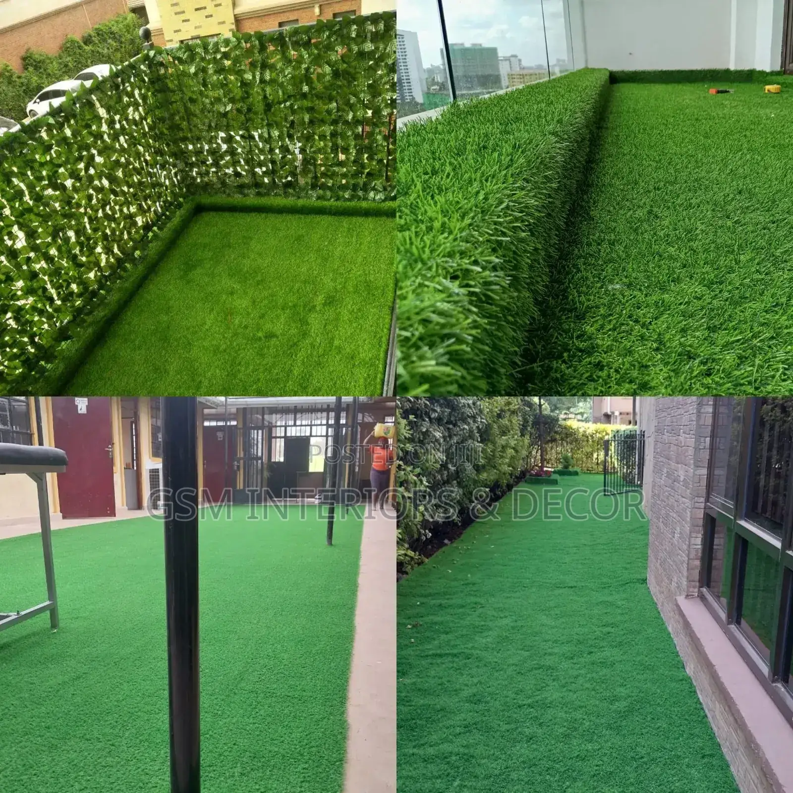 Artificial Green Grass Carpets With Leafy Balcony Fence 3m