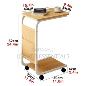 Modern C-Shaped Side Table With Storage Shelf and Wheels