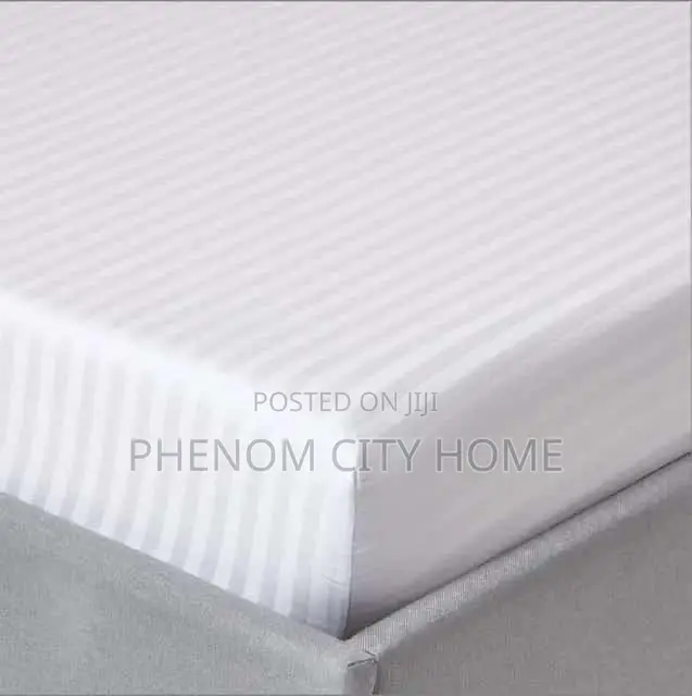 White Elegant Striped Fitted Bedsheet