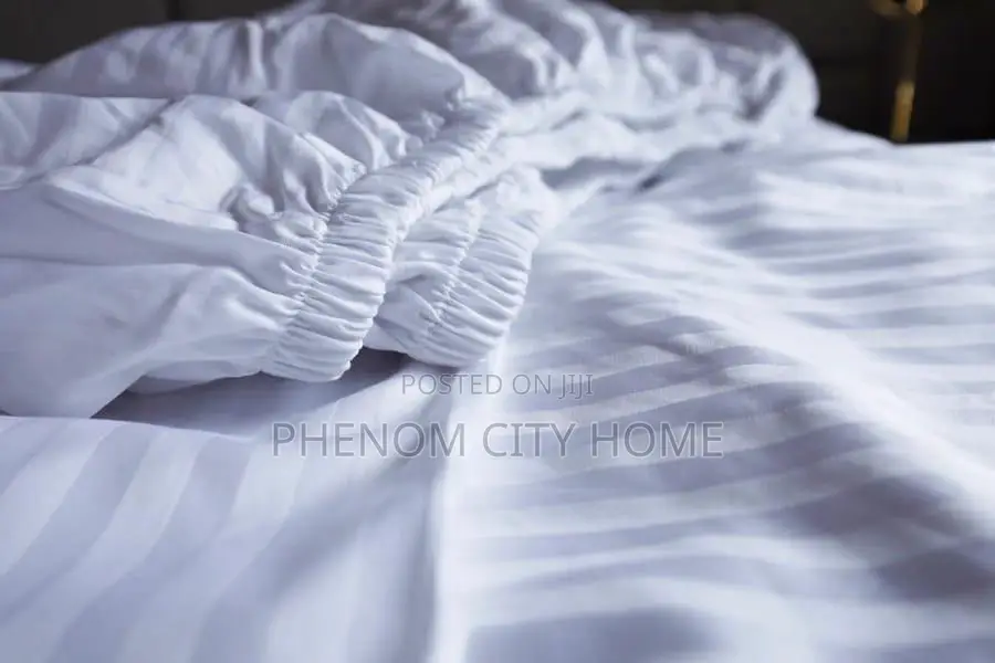 White Elegant Striped Fitted Bedsheet